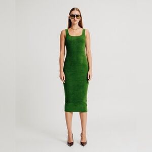 NEW Torn Ronny Kobo Gigi Dress Ribbed Knit Stretch Midi Small Moss Green NWT